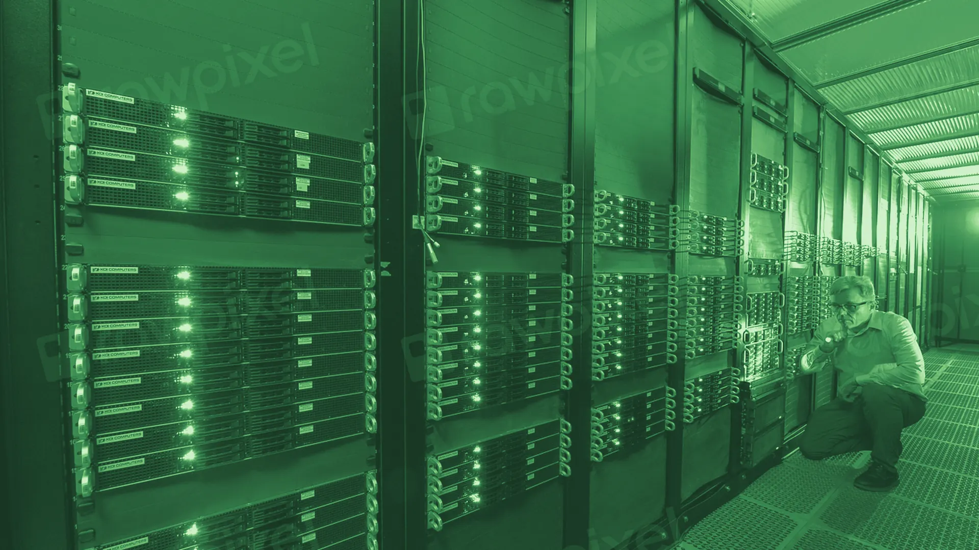 A high-performance computing cluster, racks in a row.